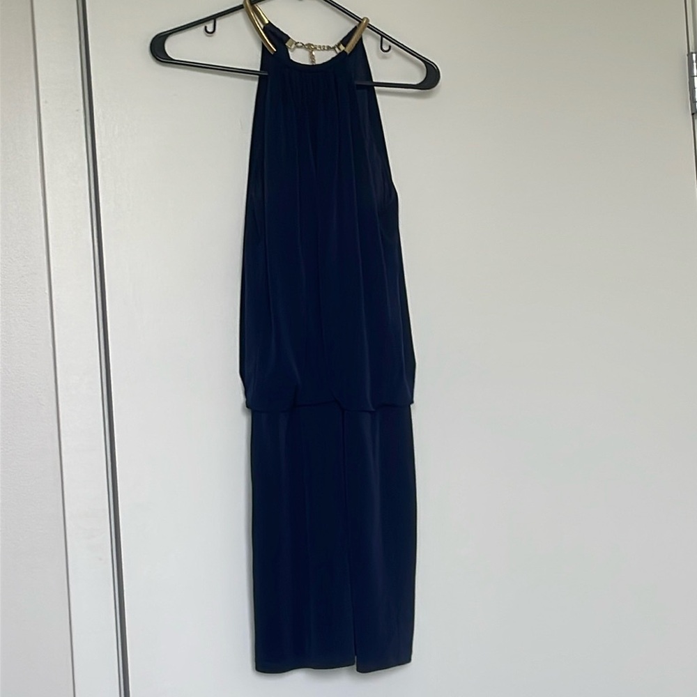 Jessica Simpson Navy Blue Gold Collar Dress